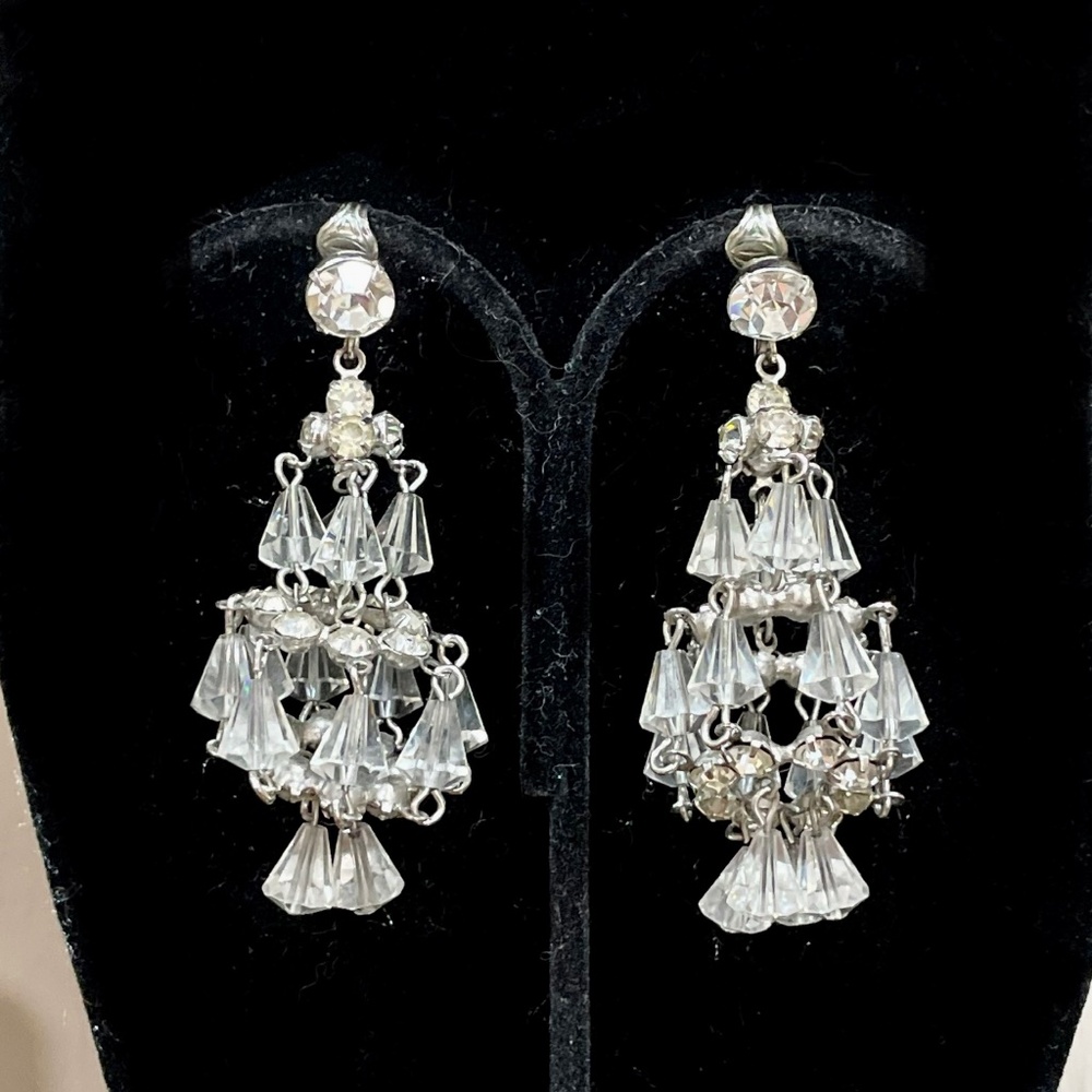 Vintage HATTIE CARNEGIE Austrian Crystal Chandelier Earrings RARE Retro Chic